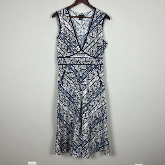 Eddie Bauer Dresses & Skirts - Eddie Bauer Midi Dress Womens 14 Blue Yellow Bandana Floral Print Cotton Stretch